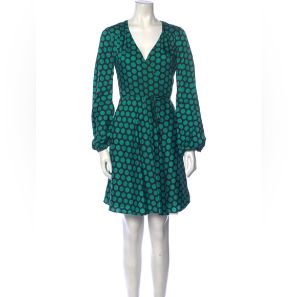 Milly Milky Siena Wrap Dress, Black Green Polka Dot (Medium) NWT $395 - Picture 3 of 8